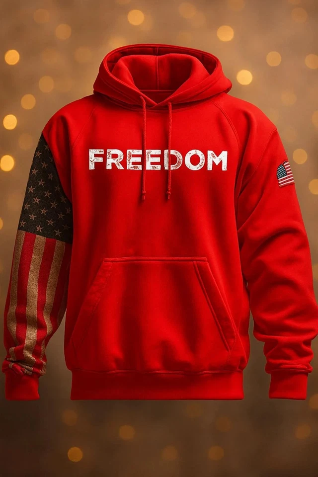 Patriotic Freedom Hoodie, American Flag Sleeve Sweatshirt, USA Pride Pullover - Image 2 of 4