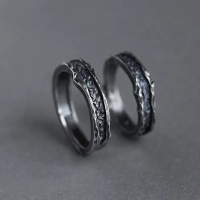 Abyss Rings 2er Set   Gunmetal Schwarz Textur Ringe offen verstellbar