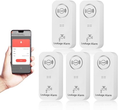 Intelligenter WLAN Wasserleckmelder 5er Pack 90dB, kabellose Schadenswarnung