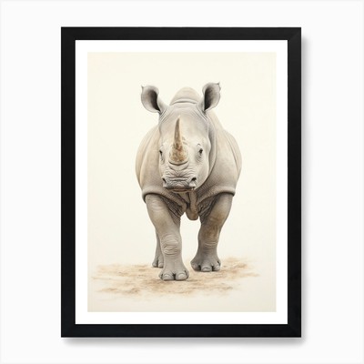 Simple Illustration Of A Rhino Walk Framed Wall Art Poster Canvas Print Picture