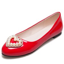 Women's Patent Leather Ballet Flats Slip On Shoes slip on Heart Pearl Decoration