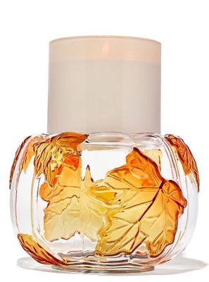 Bath & Body Works Glas Blatt Kürbis 3-Docht Kerzenhalter/Sockel