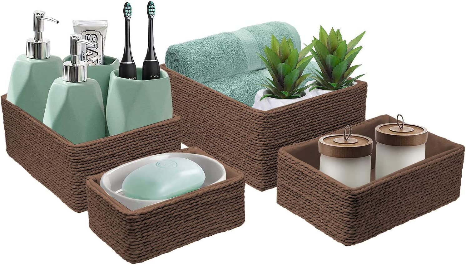 Sorbus Storage Baskets - Woven Paper Rope Material - Set of 4 Braided Organizer