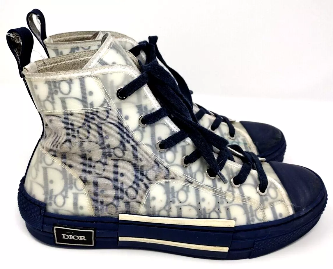 Baskets montantes Christian Dior B23 bleu/blanc toile oblique, EU 42, US taille 9