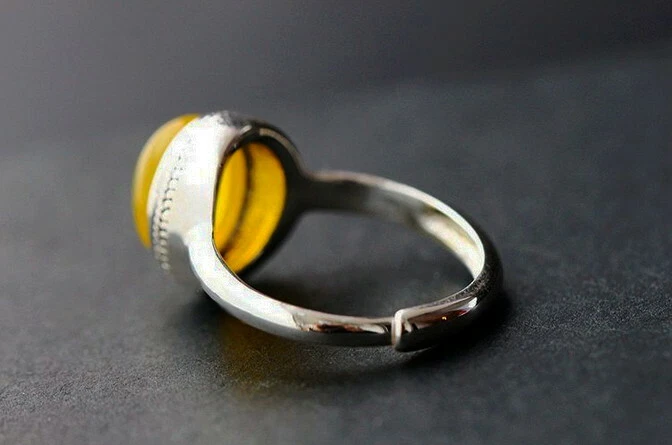 D10 Anello Calcedonio Giallo Bordo Intrecciato 925 Argento Sterling Regolabile - Immagine 2 di 4