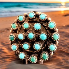 Vintage ZUNI Sterling Silver Turquoise Cluster Ring Petit Point Old Pawn Sz 6.5