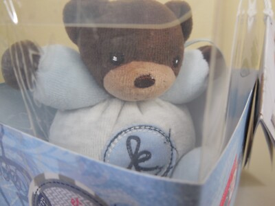 Kaloo Light Blue Denim Chubby Small Round 4  Brown Teddy Bear Baby Toy Plush