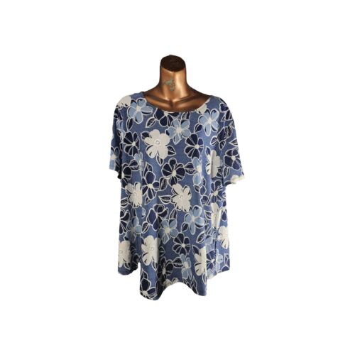 Lavish Scoop Neck Floral Design Short Sleeve 3x Womens Blouse