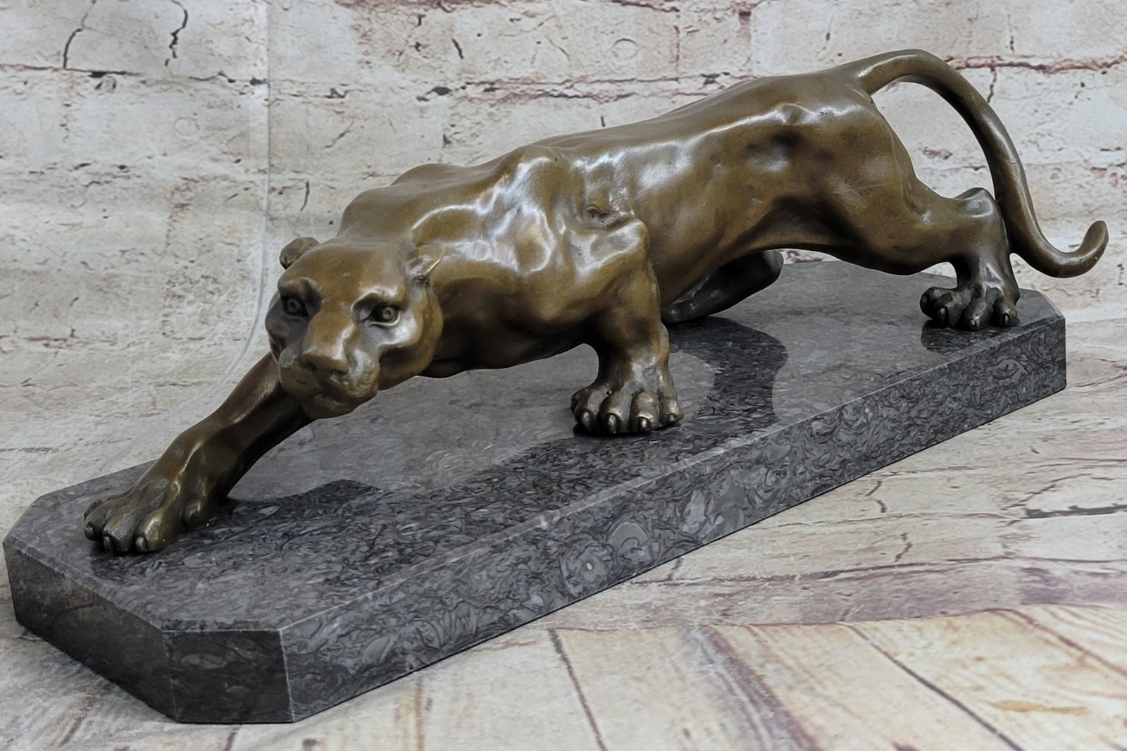 Art Deco Handcrafted Barye Deal Bronze Mountain Lion Wildlife Sculpture