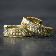 Stunning Huggie Hoop Earring Round Cut Simulated Diamond 14k Yellow Gold Plated