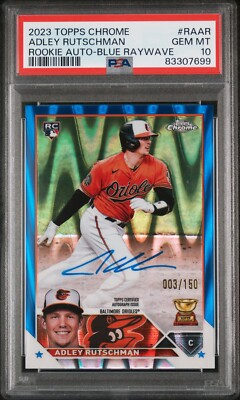 2023 Topps Chrome Blue Raywave Adley Rutschman Rookie Card RC Auto /150 PSA 10