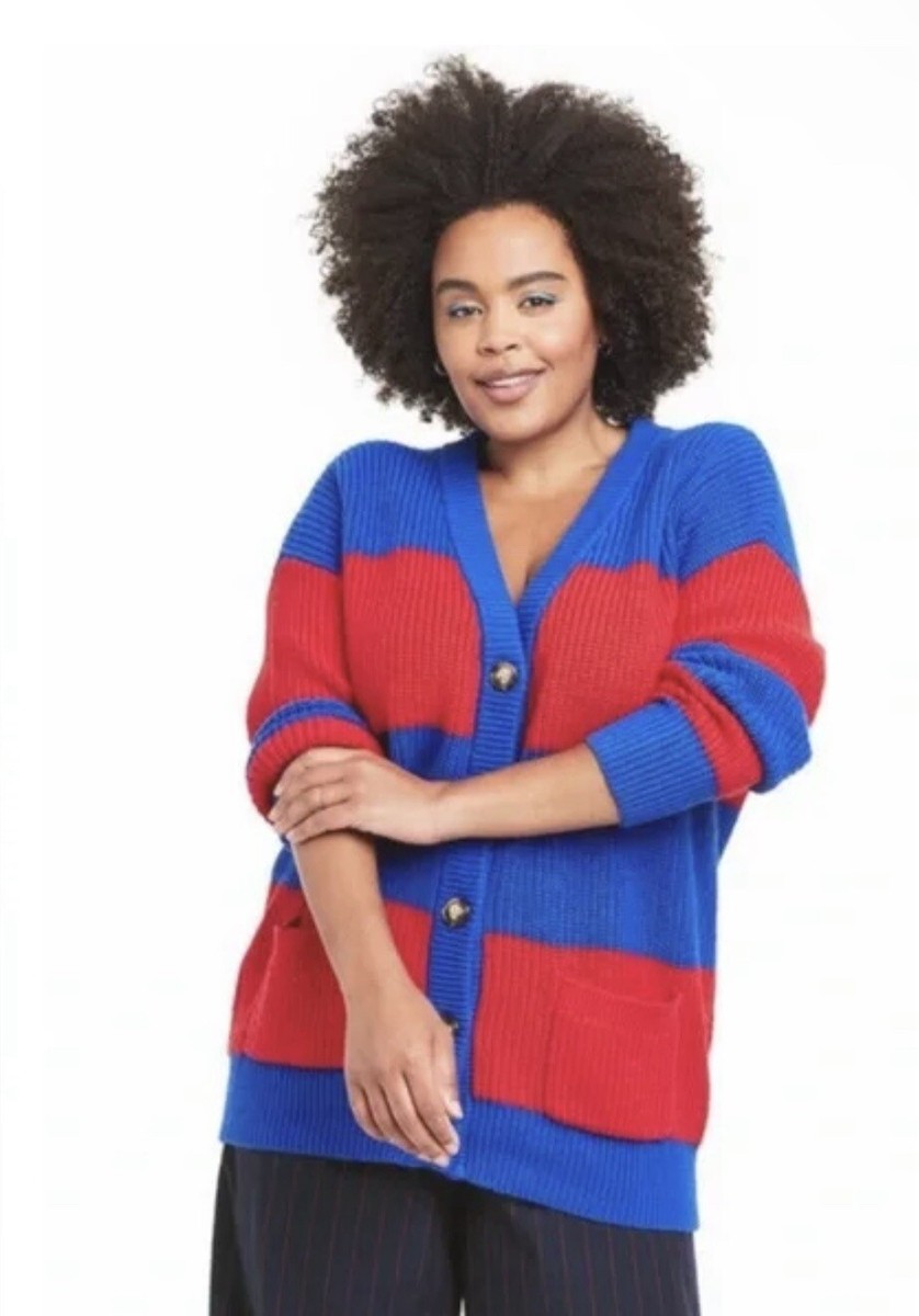 La Ligne x Target Red Blue Rugby Stripe Button DownCardigan Sweater NWT  Sz XL