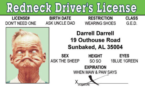 Redneck Man - plastic ID card Drivers License -  - Picture 1 of 1