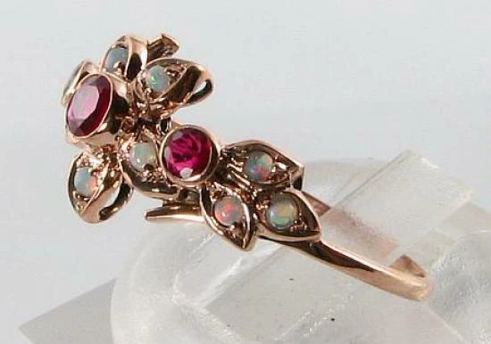 Anillo Eternity Daisy Cluster 9K 9CT Oro Rosa Rubí Ópalo Talla Gratis