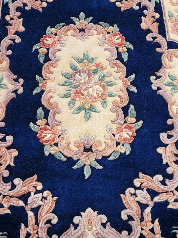 Tibetan 4' x 6' Oriental Hand-knotted Royal Blue Wool Floral Area Rug - Image 2 of 4