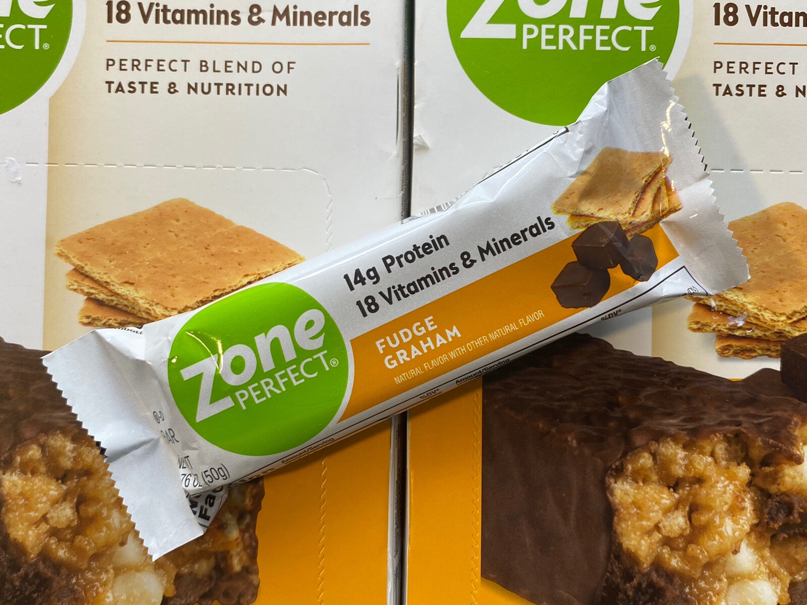 Zone Perfect Nutrition Bar Fudge Graham 24 Bars 14g Protein BB