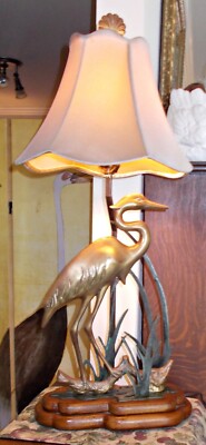 Gorgeous Antique Wildwood Solid Brass Standing Crane in Reeds