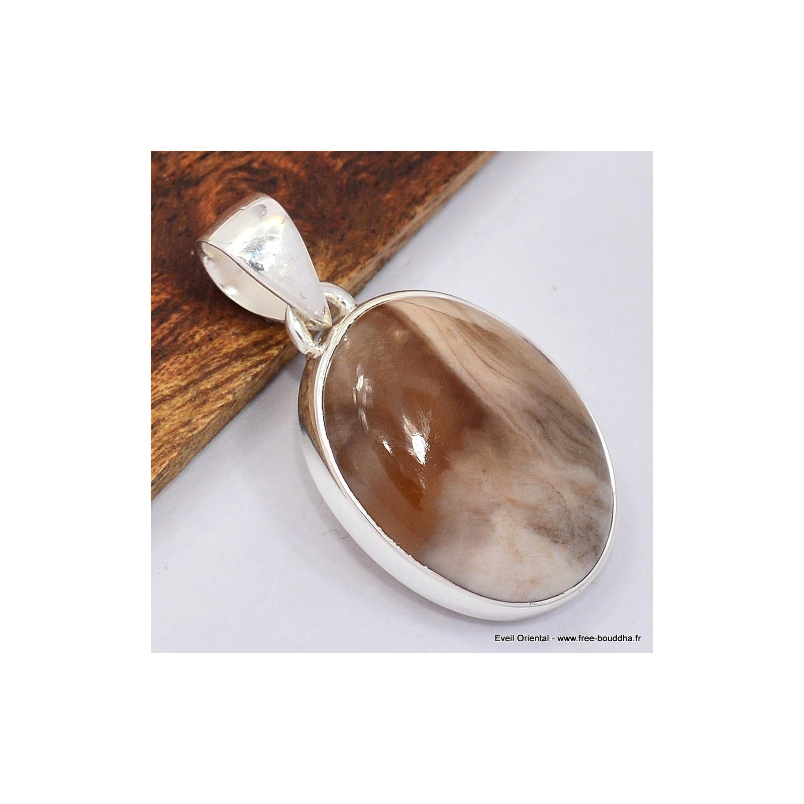 Pendentif bois fossilisé SK36.4 haut de gamme avec bélière argent