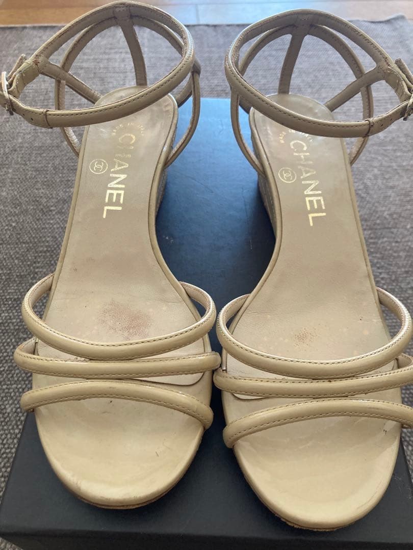 Rare CHANEL Beige Strap Sandals Women's Wedge Heel EU 36 (US 6) Used Condition