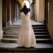 Authentic VALENTINO Ricamato Tiered Ruffle Maxi Dress In Poudre Size 42