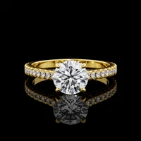 Round Moissanite Engagement Ring 925 Sterling Silver Pave Side Stone Solitaire