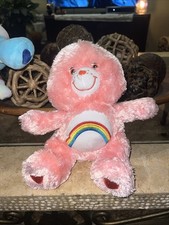 Vintage 2002 Care Bears Pink Cheer Bear 8 Plush Stuffed Animal Rainbow Toy