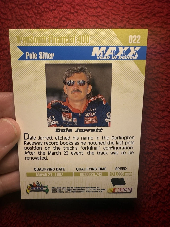 Vintage 1998 Dale Jarrett Maxx Upper Deck Nascar Auto Racing Trading Card 022 - Image 4 of 4