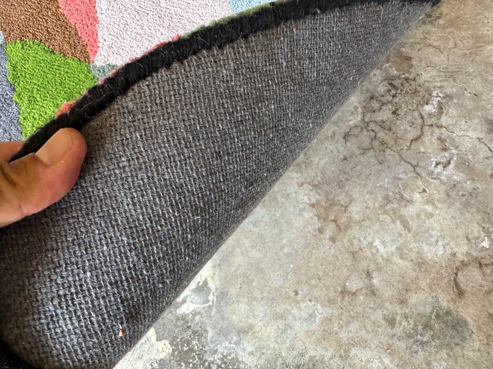 ALFOMBRA DE LANA HECHA A MANO 3x5 acolchada nueva limpia animal perro colorido abstracto grande suave Foto 4 de 4