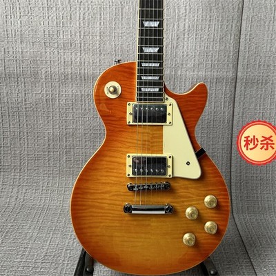 LP Custom Orange Flame Maple Electric Guitar HH Pickups, Rosewood Fretboard