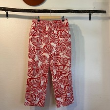 Vintage Y2K Red  White Palm Print Cotton Mid Rise Capri Summer Pants Size 10