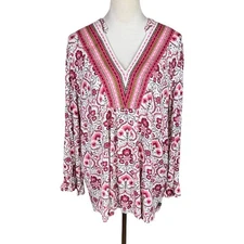 Matilda Jane L Heart to Heart Daydream Pink Medallion Floral Print V-neck Top