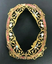 SCARCE Antique Brass Open Work Enamel Salt Cellar Stand Holder Metal Intricate 