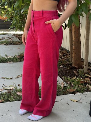 COS Sz Wide Leg Pants Chunky Corduroy High Waisted Hot Pink