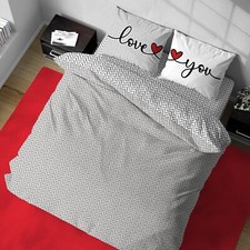 COMPLETO LENZUOLO 100% COTONE HAPPY LOVE YOU MATRIMONIALE MADE IN ITALY