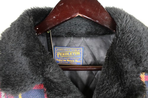 Vintage Pendleton Jacket Mens M/L Coat Red Plaid Fur Collar Wool Hunting 1960s - Picture 6 of 14