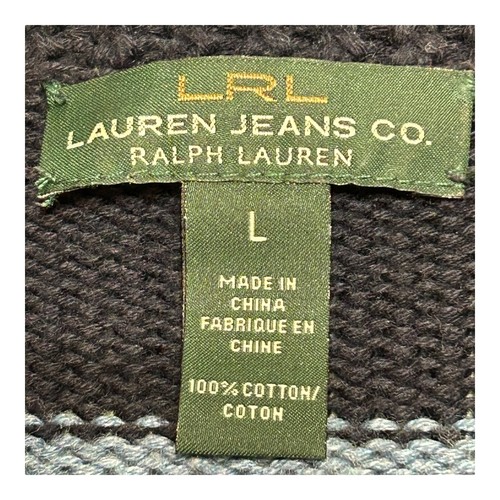 LRL Lauren Jeans Co Womens Cable Knit Sweater L Blue Stripe Metal Toggles VTG - Picture 13 of 17