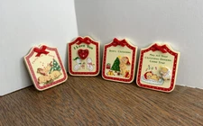 Vintage Russ Wooden Small Wood Christmas Refrigerator Magnets Lot Of 4