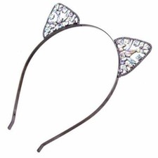 Princess Hollow Bezel Black Crystal Cat Ears Crown Tiara Headband Rhinestone