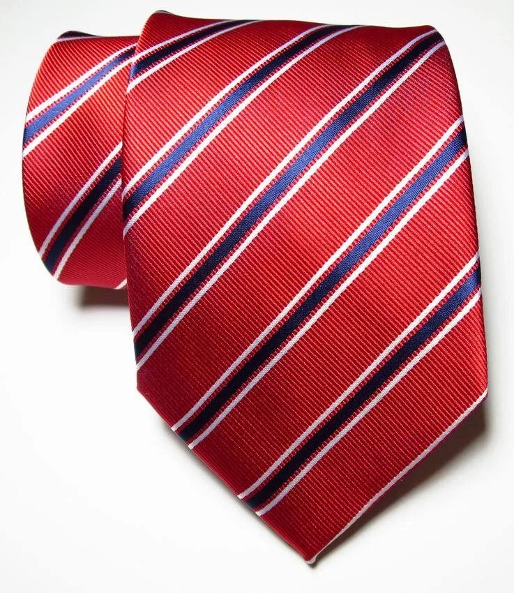 Nueva Corbata Clásica Rayas Roja Blanca Azul Oscuro TEJIDA JACQUARD Seda Para Hombre Foto 2 de 2