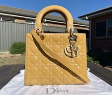 AUTHENTIC CHRISTIAN DIOR LADY DIOR MEDIUM YELLOW BAG