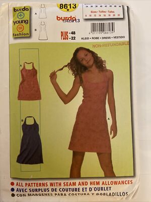 Burda 8613  Young Burda Sewing Pattern Size 8-22 Close fitting Dress Halter 