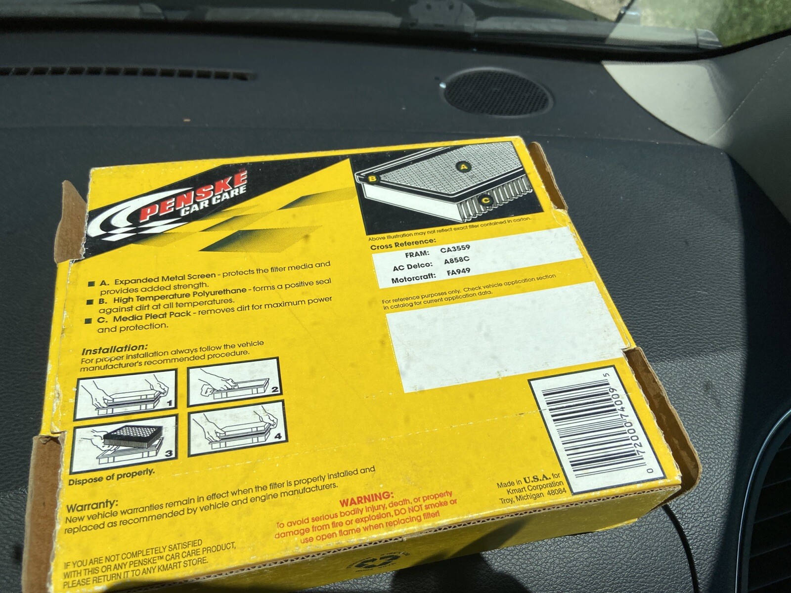 NEW In Box! PENSKE Car Care Air Filter PA3559 Fits Chrysler Cars