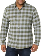 Goodthreads Men's Standard Fit Stretch Flannel Shirt - Grey Plaid - Medium - New