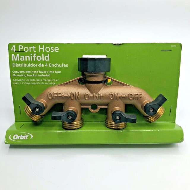 Orbit 4Port Brass Garden Hose Faucet Manifold w/ Ball Valve Shut offs