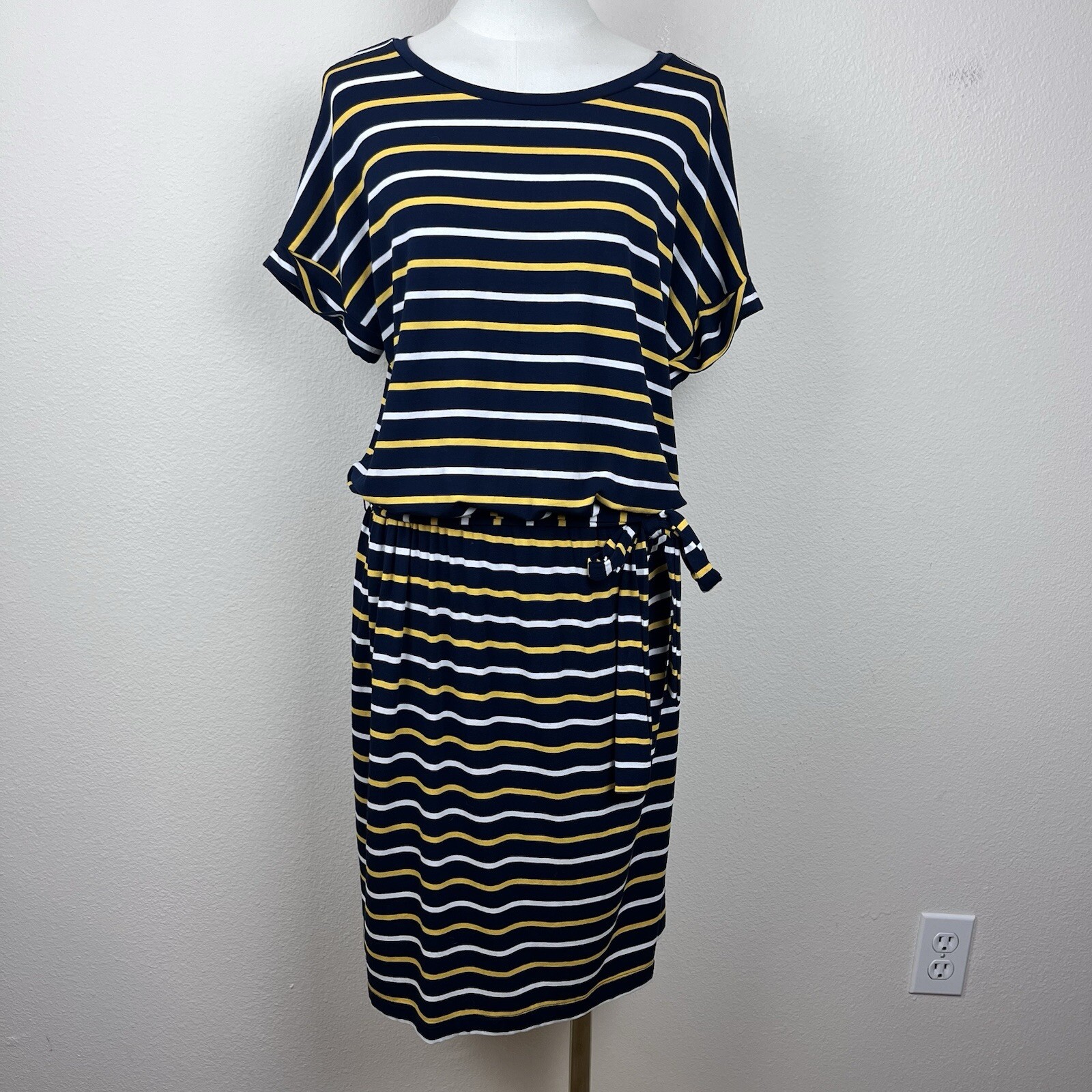 Banana Republic Factory Dress Womens Medium Midi Stripe Blouson Everyday Blue