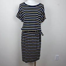 Banana Republic Factory Dress Womens Medium Midi Stripe Blouson Everyday Blue