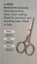 Mustache Scissors High Carbon Steel. 3 1/2". Made in Italy. Quantity 500 .