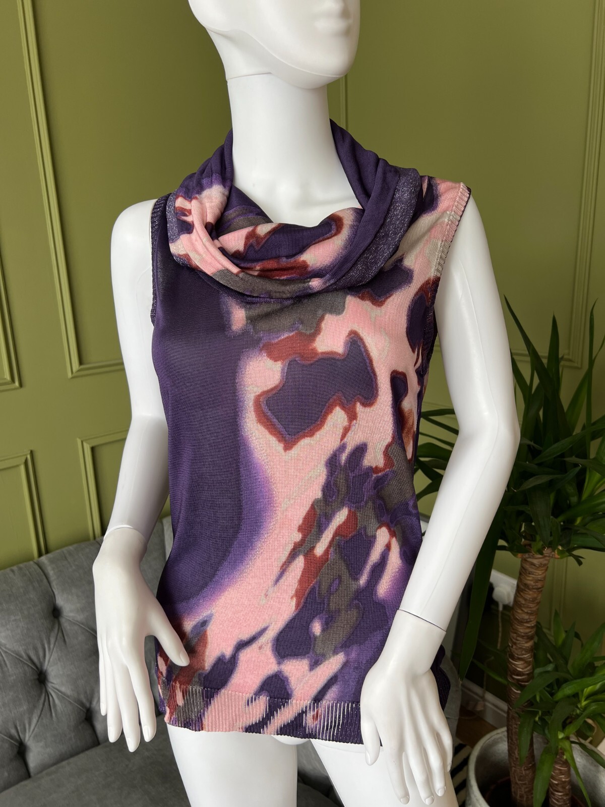 Vintage Escada top UK 10 Size 36 Made in Italy High Roll Neck  Sleeveless 