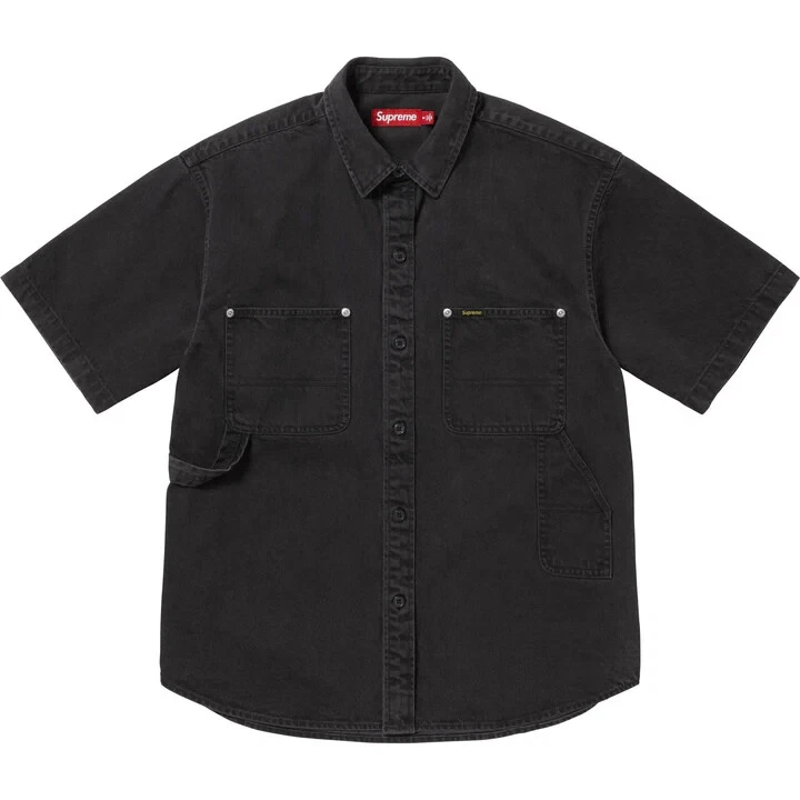 Supreme Denim Short Sleeve Casual Button-Down Shirts for Men for
