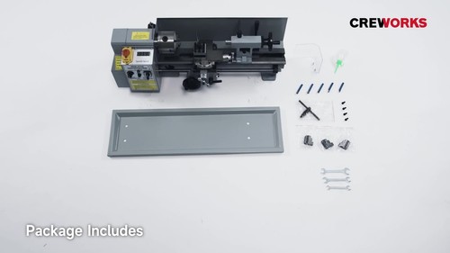 CREWORKS Mini Metal Lathe 18x35cm 550W DC Motor 2500rpm LCD Display 3-Jaw Chunk - Video 1 of 1